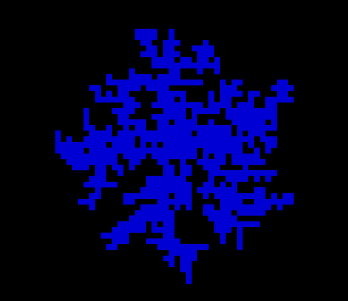 Sample generations of a 2D map using the diffusion limited aggregation algorithm