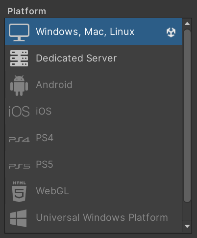Target platforms for builds within the Unity Editor