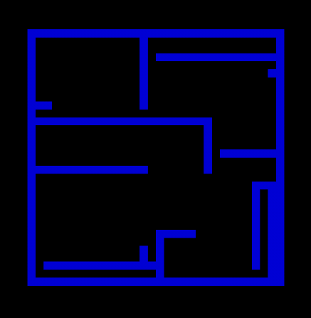 Sample generations of a 2D map using the Random Grid Maze algorithm with 90% skip chance for anchor points selection